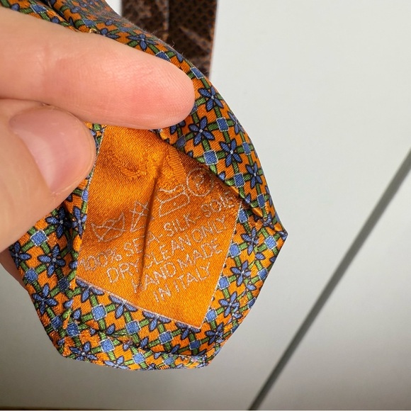 Brioni - 100% Silk Elegant Orange and Blue Patterned Men's Tie - Picture 8 of 9